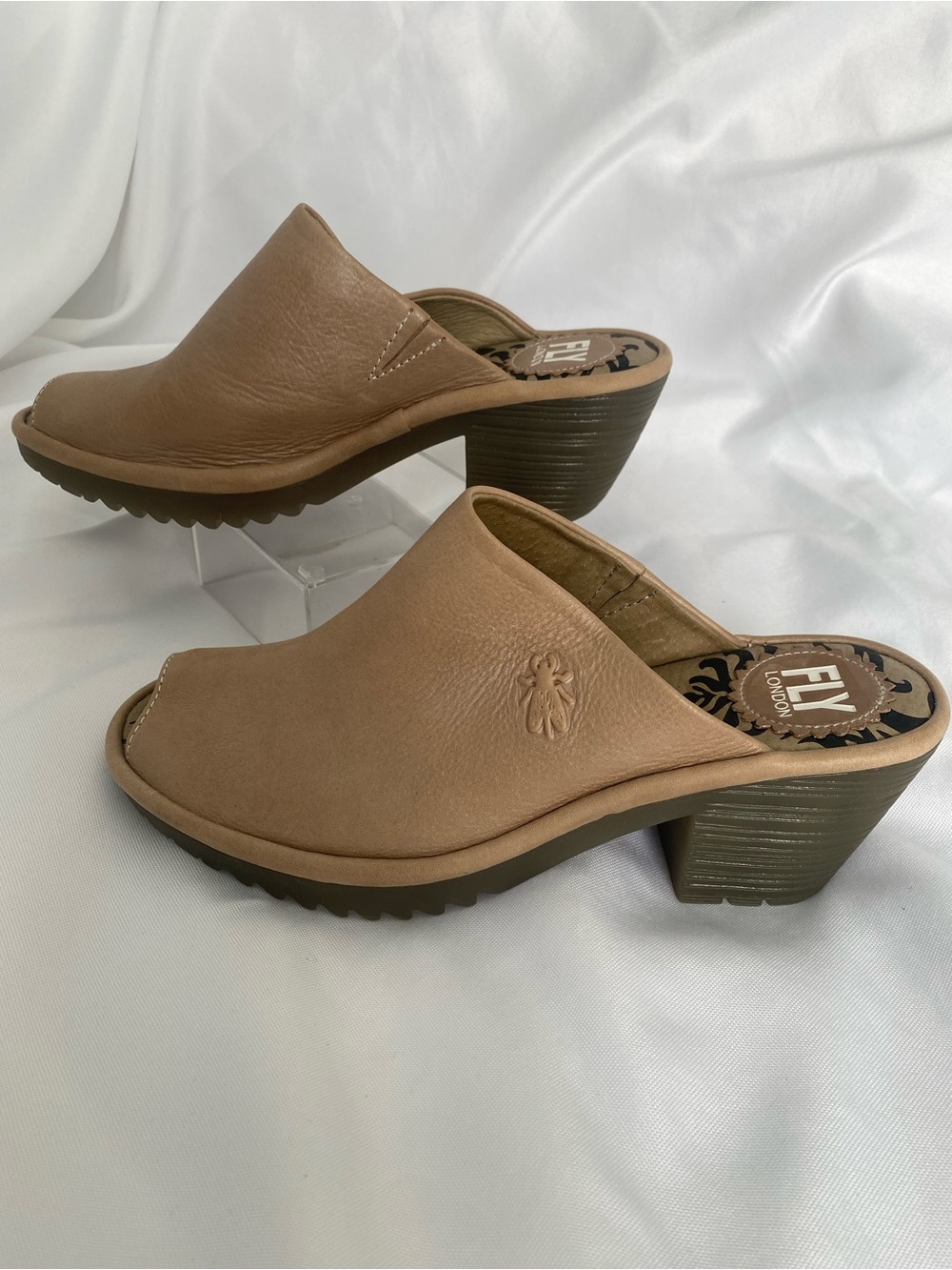 Fly London Tan Leather Open-Peep Toe Slip-On Mules